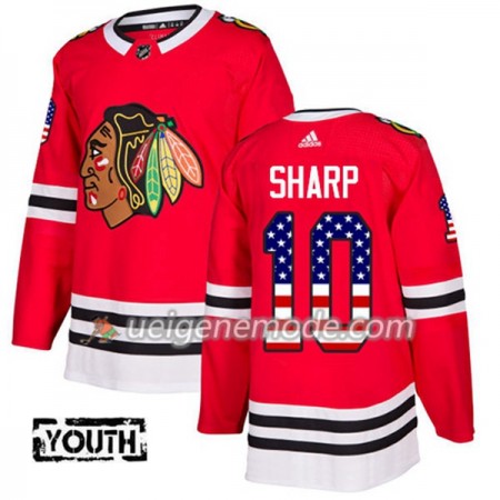 Kinder Eishockey Chicago Blackhawks Trikot Patrick Sharp 10 Adidas 2017-2018 Rot USA Flag Fashion Authentic